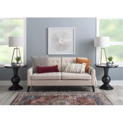 Pemberly Row Set of 2 Round Wood Accent Tables with Pedestal Base in Jet Black