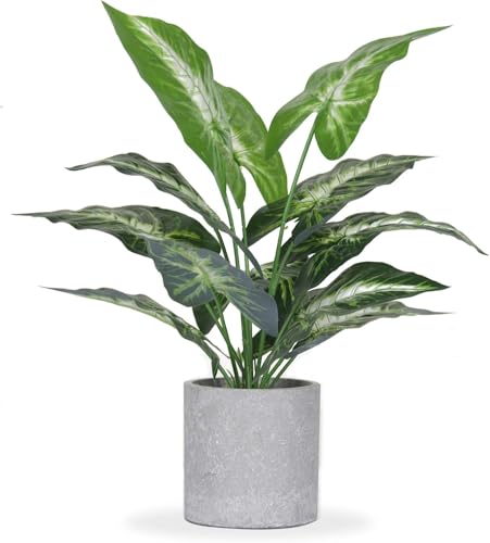 16" Fake Plants Taro Leaf for Shelf Bathroom Decor | Artificial plants，shelf desk bathroom home decor，easy to fluff no care needed，UV wrinkle resistant，Eco-friendly，Pet-safe