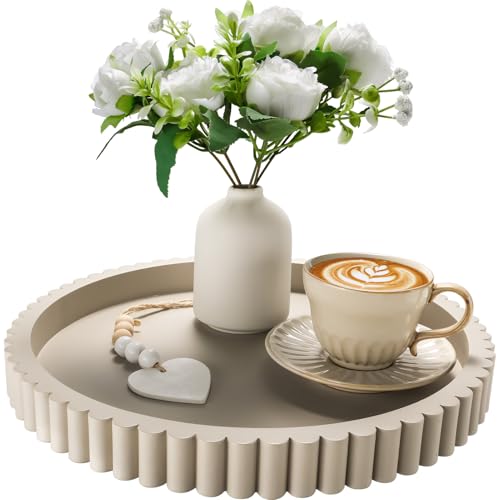 Handmade 12in Decorative Tray for Coffee Table Tray Decor, Gray Wooden Decorative Round Tray for for Coffee Table, Dining Room Table Entryway and Living Room Table - color: Gray