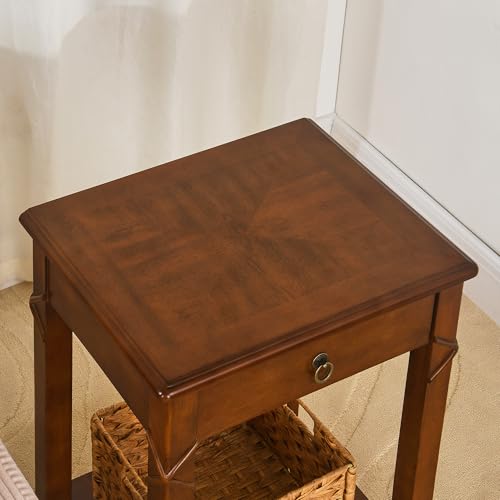 27.6" High End Table with Drawer and Storage Shelf, Solid Wood Side Table, Traditional Sofa BesideTables, Narrow Telephone Tables for Living Room,Small Space No-Tools Assembly, Cherry Brown GBJDR200 - color: Cherry Brown
