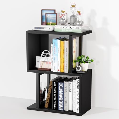Desk Shelf Organizer, Small Desktop Bookshelf Wood, Black | Dorm Desk Hutch, 3-Tier, Desktop Organizer Shelf Storage Unit, for Home, Dorm, Office - color: Black