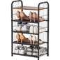 Tall Slim Shoe Rack for Entryway Closet, 5-Tier Shoe Organizer | Narrow Vertical Shoe Storage Shelf Wood with Guardrails, Metal Mesh Shelves, Wooden Top,for Front Door Entrance Small Spaces - size: 17.32" X 10.24" X 29.33"