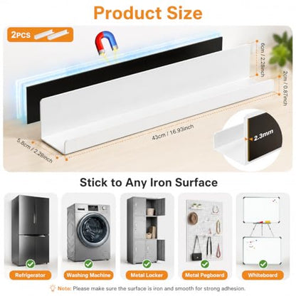2 Pack Magnetic Book Shelf for Whiteboard, 17 Inch Heavy Duty Metal Magnetic Shelves, Holds 12 lbs, Magnetic Book Display for Classroom Furniture, Office - White - color: White