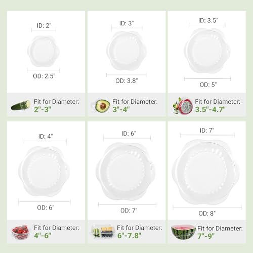 Silicone Stretch Lids for Food Storage in Fridge, Reusable Elastic Bowl Covers for Cup, Cans, Jars, Round & Rectangle Container, Food Grade Silicone Microwave Food Cover, Heat-Resistant, Transparent - color: 6 Pcs Transparent