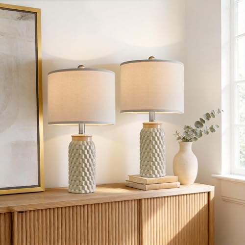 USumkky 20.5" Ceramic Table Lamps Set of 2 - Modern Farmhouse & Boho Style, Bedside Nightstand Lamps for Bedroom, Living Room End Table Lamps, Small Desk Lamp(Cream) - color: 20.5" Beige-2 Pack