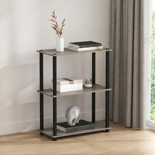Furinno Turn-N-Tube Storage Shelves, 3-Tier Book Shelf, Corner Shelf, Toolless Open Shelves, for Organization and Storage, Living Room, Bedroom, Entryway, Laundry, Grey Oak - color: Grey Oak/Black, size: 3-Tier