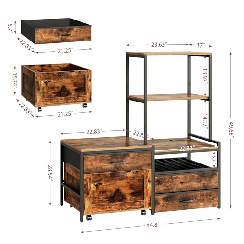 Herture Mini Fridge Stand with Wine Rack, Kitchen Bakers Rack with Power Outlet, Microwave Oven Stand, Coffee Bar, Movable Drawers, for Dorm,Office, Brown HB04BXN - color: Rustic Brown