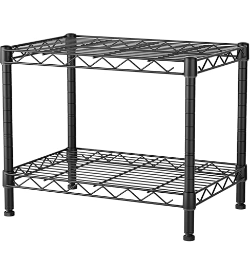 SINGAYE Small Shelves Kitchen Storage Shelf Wire Shelving Metal Adjustable | 2 Tier Shelf Organizers Storage Shelving Unit for Office Pantry Laundry Bathroom Closet Home 11.6" D X 17.6" W X 12" H Black - color: Black, size: 2 Tier 11.6"Dx17.6"Wx12"H
