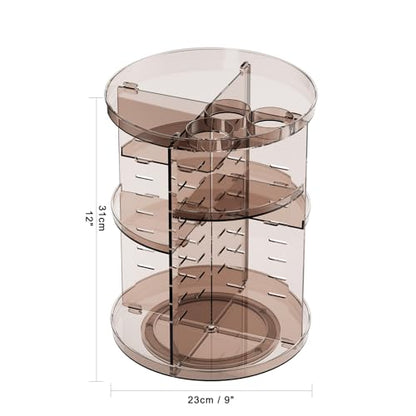 Rotating Makeup Organizer, DIY 8 Adjustable Layers Spinning Skincare Storage, Cosmetic Display Case with Brush Holder and Perfume Tray, Multi-Function Vanity Bathroom Countertop Organizer Clear Coffee - color: Clear Coffee