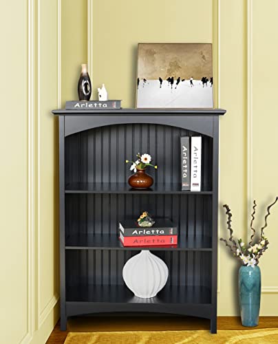 eHemco 3 Tier Bookcase with 2 Arched Supports, 40 Inches, Black - color: Black, size: 3 Tier