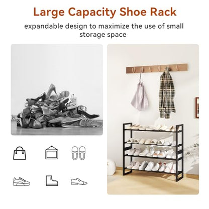 IBUYKE 2 Pack Expandable Shoe Rack, 18"-33” Adjustable Shoe Organizer for Closet, Stackable Metal Free Standing Shoe Rack Storage for Small Space Entryway, Black TXJ002B-2 - size: 33inch-2 Pack