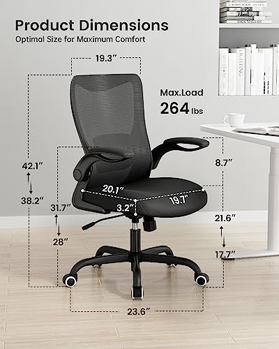 MUXX.STIL Office Chair, Ergonomic Desk Chair with Adjustable Lumbar Support and Flip up Armrest, Breathable Mesh Computer Chair for Home Office, Black - color: Black