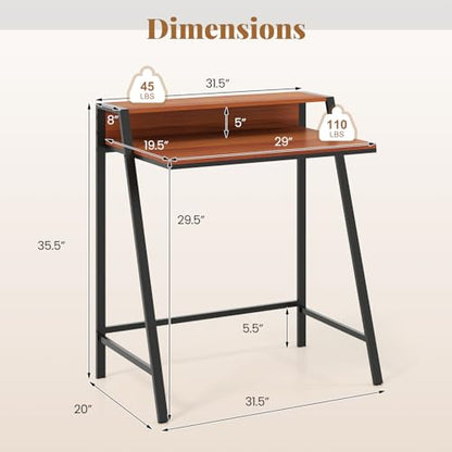 Giantex Small Computer Desk, 31.5" Compact Home Office Desk with Monitor Stand & Sturdy Frame, 2-Tier Space-Saving Study Writing Desk for Small Spaces, Apartment and Bedroom (Walnut) - color: Walnut