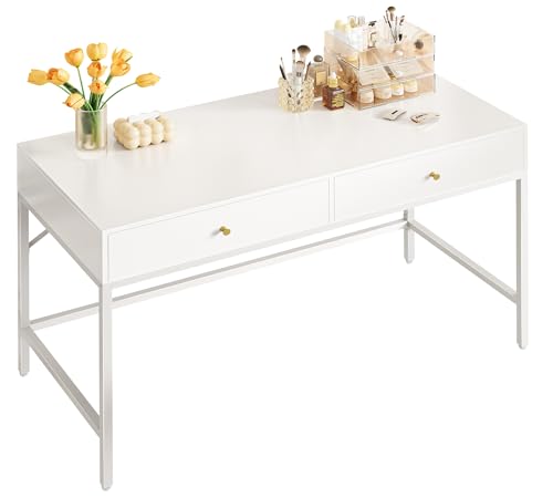 SUPERJARE Vanity Desk with Drawers, 47 inch Computer Desk, Modern Simple Home Office Desks, Makeup Dressing Table for Bedroom - White, 7997W - color: White, size: 47 inch