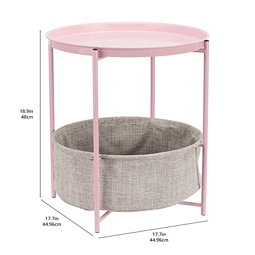 Amazon Basics Round End Table with Storage Bin, Easy Assembly, Bedroom Accent Table, 17.7"D x 17.7"W x 18.9"H, Dusty Pink | Side Table - color: Dusty Pink