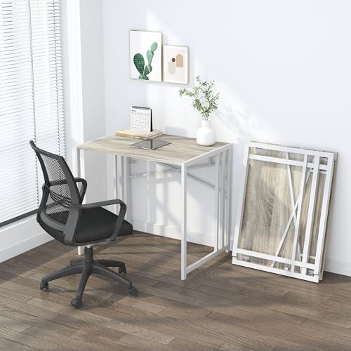 Lutown-Teen Small Folding Desk 32 inch, No Assembly Required Small Office Desk, Writing Gaming Computer Camping Desk, Beige - color: Beige, size: 32 Inch