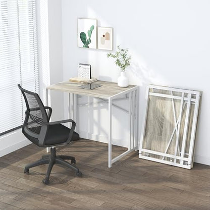 Lutown-Teen Small Folding Desk 32 inch, No Assembly Required Small Office Desk, Writing Gaming Computer Camping Desk, Beige - color: Beige, size: 32 Inch