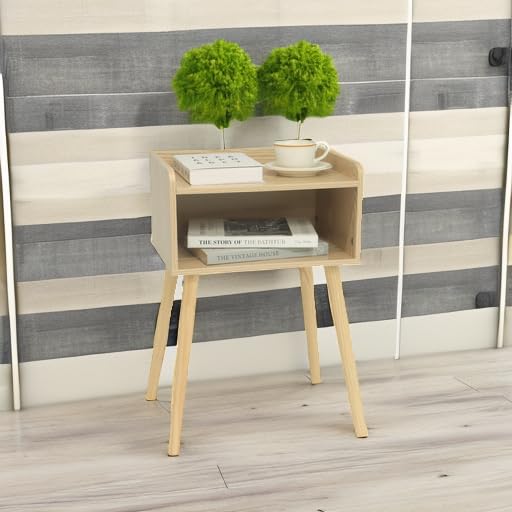 MaxSmeo Nightstand, Mid Century Modern Side Table Bedroom with Storage, Small End Bedside Table with Solid Wood Legs for Living Room, Office Small Spaces (Natural) - color: Natural
