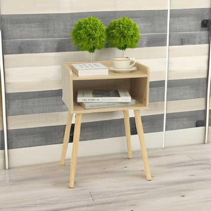 MaxSmeo Nightstand, Mid Century Modern Side Table Bedroom with Storage, Small End Bedside Table with Solid Wood Legs for Living Room, Office Small Spaces (Natural) - color: Natural
