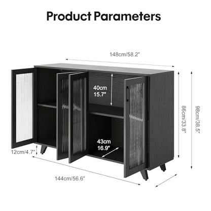 Panana Kitchen Buffet Server Table Accent Sideboard Cupboard Server Buffet Console Table with Doors Cabinet (49inch, Black) - color: Black, size: 49inch