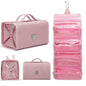 Roll Up Makeup Bag, Travel Toiletry Bag for Women with 4 Clear TSA Approved Pouches, Hanging Travel Organizer, Folding Cosmetic Bag for Men and Women - color: pink