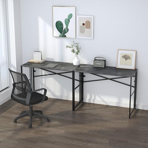 Lutown-Teen Narrow Folding Computer Desk 35 inch, Writing Gaming Computer Desk for Small Spaces, No Assembly Required Small Office Table, Grey - color: Grey, size: 35 Inch