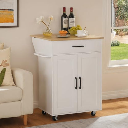MAHANCRIS Kitchen Island on Wheels with Drop Leaf, Folding Countertop Kitchen Island Cart, Kitchen Island Table with Towel Rack, Drawer, for Kitchen, Dining Room, White and Natural KINW12501 - color: White and Natural