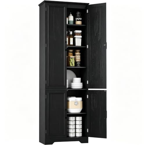 Function Home 72" Kitchen Pantry Cabinet, Tall Wood Farmhouse Storage Cabinet with Doors and Adjustable Shelves, 6 Tier Freestanding Cupboard for Kitchen Dining Room Living Room Bathroom, Black - color: Antique Black, size: 24"Wx11.81"Dx72"H