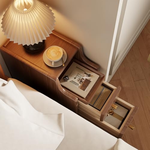 AQIMUELE Narrow Nightstand with Drawers, Wood Bedside Table, Small Walnut Nightstand Set of 2 - color: 2 Pc(walnut), size: 15.74''D*7.87''W*19.68''H