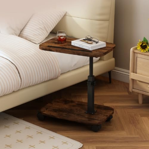 C Table End Table Adjustable Height, 360°Swivel TV Tray Table Couch Tables C Shaped Side Tables Living Room and Bedroom for Sofa, Bed,Chair (Retro Brown) - color: Retro Brown