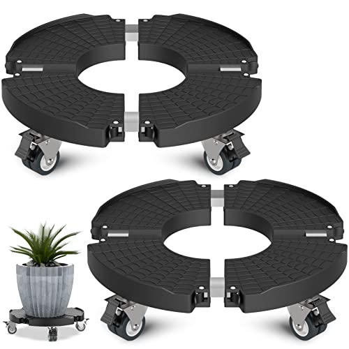 Goovilla Plant Stand with Wheels 440LBS Load,2Pack, Adjustable 15-22",Black | Heavy Duty Plant Caddy with Lockable Caster Wheels, Rolling Stand/Dolly/Roller for Indoor Outdoor Large Planter, Flower Pot - color: Black