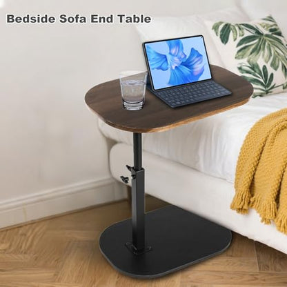 C Shaped End Table for Couch, C Table End Tables with Adjustable Height, 360° Swivel Couch Tables for Living Room,Bed Side,Coffee, Bedroom,Study and Small Spaces (Glossy Walnut) - color: Glossy Walnut