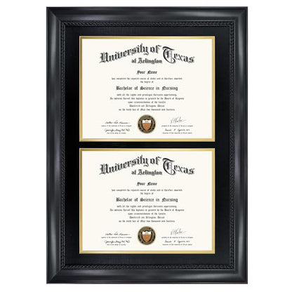 GMFrames Double 8.5x11 Diploma Certificate Frame, Solid Wood & Tempered Glass, Cherry Lacquer Finish & Intricate Rope Detail, Black over Gold Mat - color: Black, size: 14x20 for Double 8.5x11