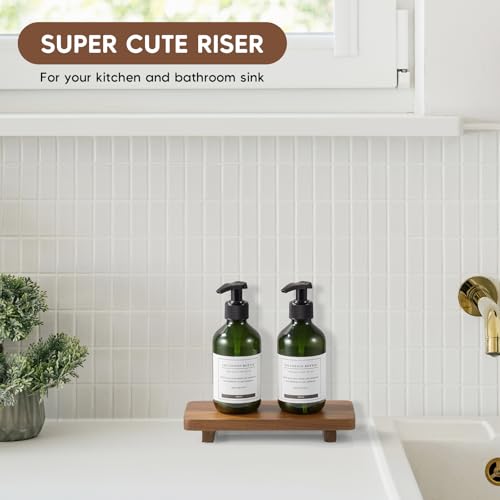 X-Small Acacia Wood Bathroom Tray Pedestal Stand Farmhouse Kitchen Decor Decorative Wooden Riser Soap Dish Sponge Holder for Vanity, Counter, Sink, 8.6" x 3.6" - size: X-Small:8.6" x 3.6"