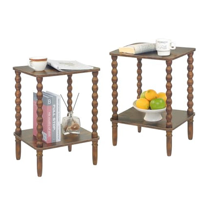 Fultyle Side Tables Set of 2, Small End Table with Storage Shelf, Night Stand Set 2 Bedside Tables for Living Room, Bedroom, Office and Small Spaces (Rustic Brown) - color: Rustic Brown Set of 2