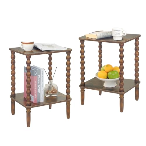 Fultyle Side Tables Set of 2, Small End Table with Storage Shelf, Night Stand Set 2 Bedside Tables for Living Room, Bedroom, Office and Small Spaces (Rustic Brown) - color: Rustic Brown Set of 2