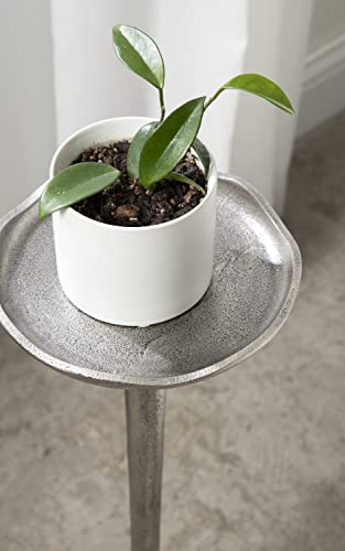 Kate and Laurel Alessia Modern Decorative Metal Drink Table; 8 x 8 x 22; Silver; Stunning Cast Aluminum Pedestal Plant Stand with Rough Texture and Deckled Edge - color: Silver