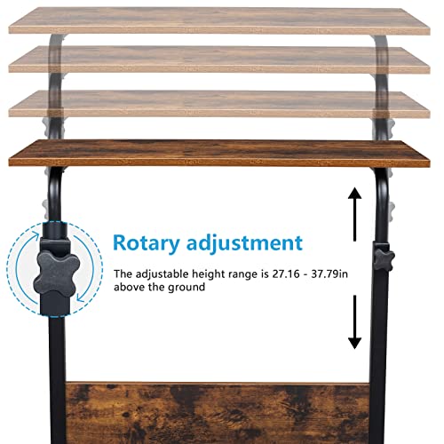 Karl home Mobile Side Table 31.5 Inch Computer Desk with Wheels Height Adjustable Rolling Potable Laptop Cart, C-Shaped Bed Couch End Tables with Edge Stopper for Livingroom Bedroom, Rustic Brown - color: Rustic Brown, size: 31.5"+No Power Sockets