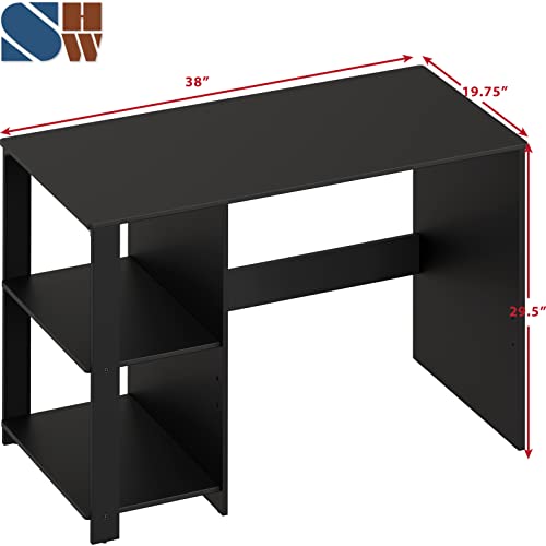 SHW 38-Inch Home Office Computer Desk with Shelves, Black - color: Black