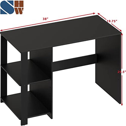 SHW 38-Inch Home Office Computer Desk with Shelves, Black - color: Black