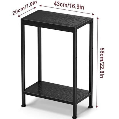 Narrow Side Table for Small Space, 2-Tier Slim End Table, Thin Nightstand, Skinny Snack Couch Table, Sofa Bedside Table in Living Room, Bedroom, Study, Kitchen and Balcony (Black) - color: Black, size: 2-Tier (7.9''D*17''W*22.8''H)