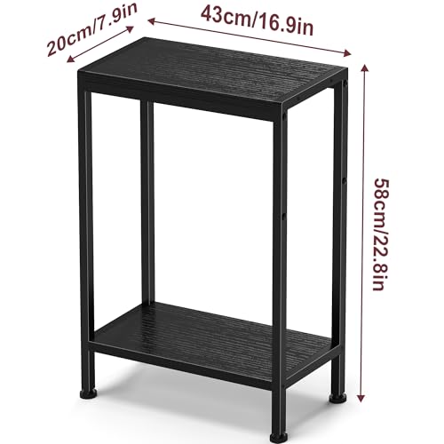 Narrow Side Table for Small Space, 2-Tier Slim End Table, Thin Nightstand, Skinny Snack Couch Table, Sofa Bedside Table in Living Room, Bedroom, Study, Kitchen and Balcony (Black) - color: Black, size: 2-Tier (7.9''D*17''W*22.8''H)