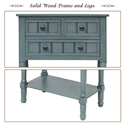 Knocbel Slim Antique Entry Console Table with Drawers & Bottom Open Shelf, Solid Wood Sofa Couch Table for Entryway Hallway Living Room (Navy) - color: Navy