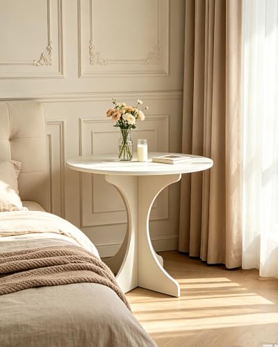 24in White Round Side Table, Modern Minimalist Accent End Table with Curved Tripod Base, Compact Round Sofa Side Table, Easy Assembly Nightstand for Living Room Bedroom Balcony Small Spaces - color: White-x