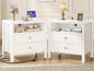 Aheaplus Nightstand with Charging Station, 23.6'' Large Bed Side Table with Wooden 2 Drawers, Night Stand for Bedroom, End Table with Open Storage Shelf for Living Room, Set of 2, White - color: White