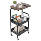 ZALIR 3 Tier Metal Rolling Utility Cart, Movable Storage Trolley with Wooden Table Top, Lockable Wheels, Multifunctional Organizer for Kitchen, Bathroom, Living Room & Bedroom (Black)