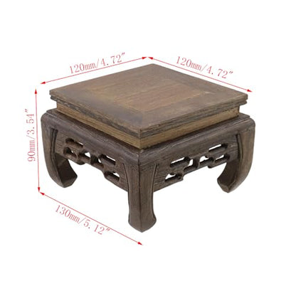 Wooden Display Stand Base Wood Carved Craft Pedestal, 4.72" x 4.72" | Traditional Wooden Base, Oriental Antique Display Riser, Square Pedestal Stands for Vase, Crystal Ball, Teapot, Flower Pot - size: Square, 4.72" x 4.72"