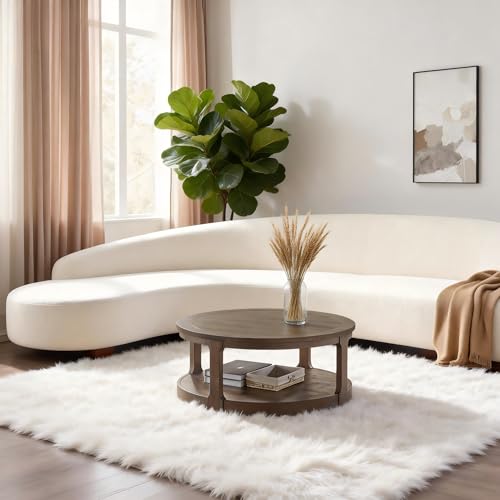 Coffee Table Round 40 inch for Living Room Modern 2-Tier Solid Wood Desktop Coffee Tables with Stroage Casters Circle Drum Tea Wooden Handcraft Home Furniture for Apartment Easy Assembly Brown - color: 40 Brown 2-tier