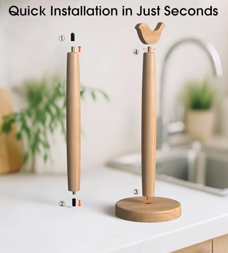 KitchLife Cute Wooden Paper Towel Holder Countertop - Solid Freestanding Paper Towel Dispenser Stand Organizer with Anti-Skid Base (Bird) - style: Bird