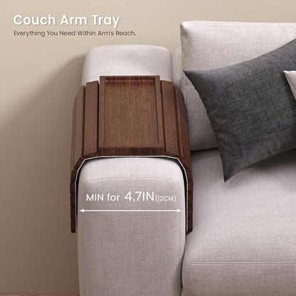 Sofa Arm Tray,Bamboo Folding Couch Arm Tray,Sofa Armrest Tray with Anti-Slip Pad for Drinks,Snacks,Phone,Remote Control（Brown） - color: Brown